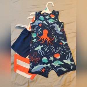 Carters Infant Boys 3pc 6 Months Orange and white BodySuit